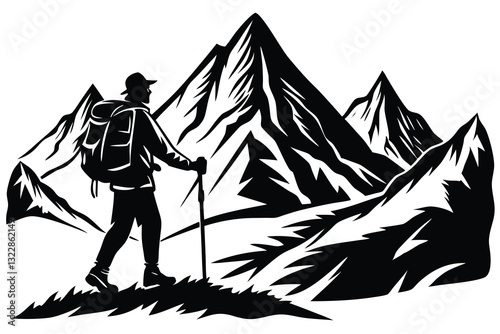 Mountain Hiking Vector Silhouette