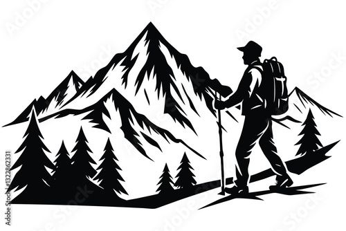 Mountain Hiking Vector Silhouette