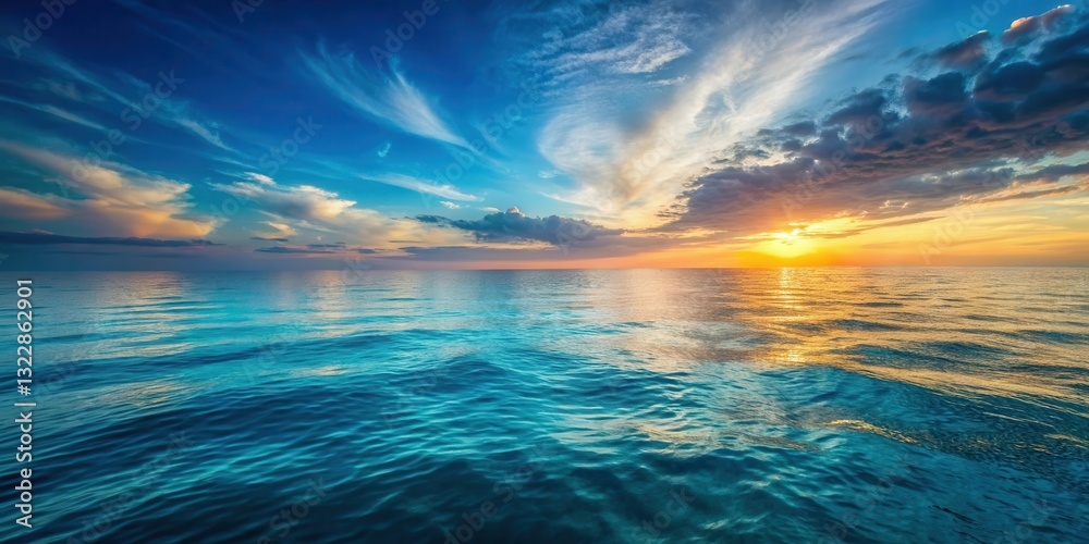 Obraz premium Oceanic Horizon at Sunset, blue, turquoise, blue, turquoise, sunset