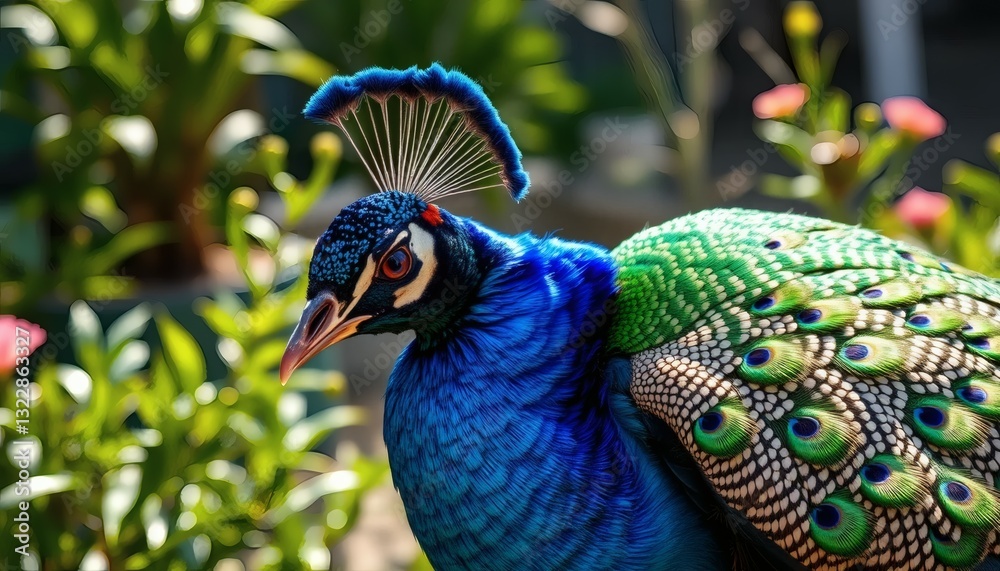 Obraz premium Vibrant Blue Peacock with Colorful Plumage in Nature