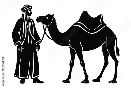 man muslim with camel Vector