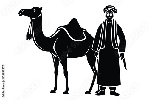 man muslim with camel Vector