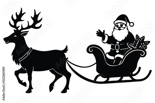 Santa sleigh with reindeer silhouette isolated icon