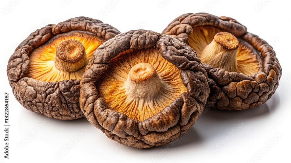 Aerial View Dried Shiitake Mushrooms Isolated White Background High Resolution Food Photography Aerial View Dried Shiitake Mushrooms Isolated White Background High Resolution Food Photography
