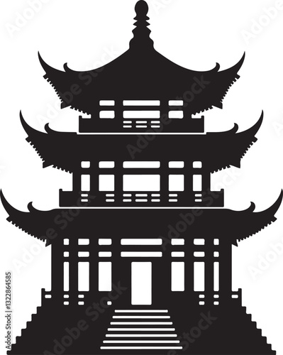 chinese temple in the sky, silhouette of a traditional Asian pagoda