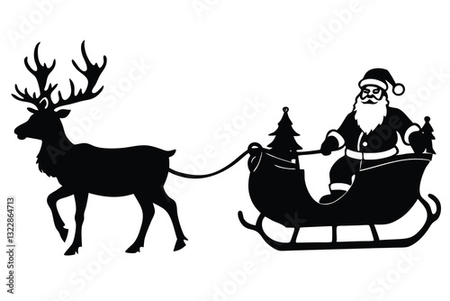 Silhouette of Santa Claus sleigh with a group of reindeer