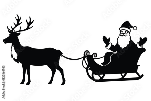 Silhouette of Santa Claus sleigh with a group of reindeer