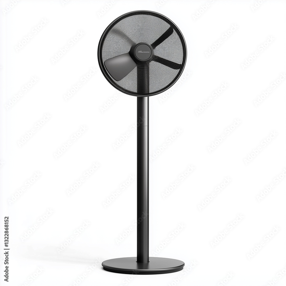 Obraz premium Contemporary standing fan with a sleek black frame and innovative design for modern stylish interiors
