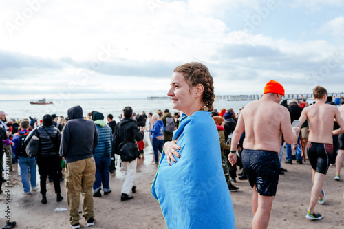 Crowd Participating in New Year Beach Plunge