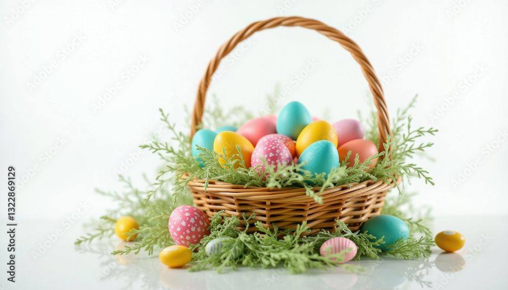 Easter eggs in basket. Happy Easter! Easter eggs in basket. Happy Easter!
