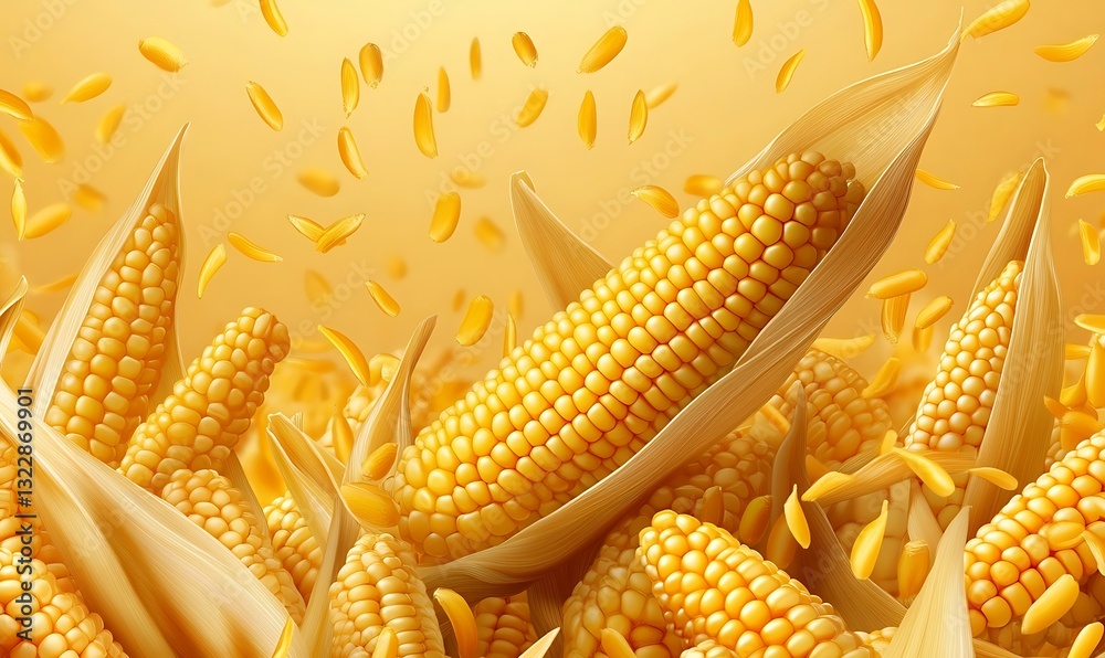 Ripe yellow corn ears, fresh from the organic harvest Ripe yellow corn ears, fresh from the organic harvest