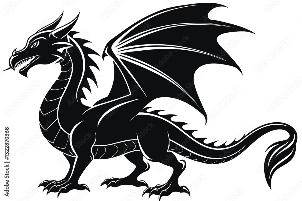 dragon flying silhouette on white background, vector dragon flying silhouette on white background, vector