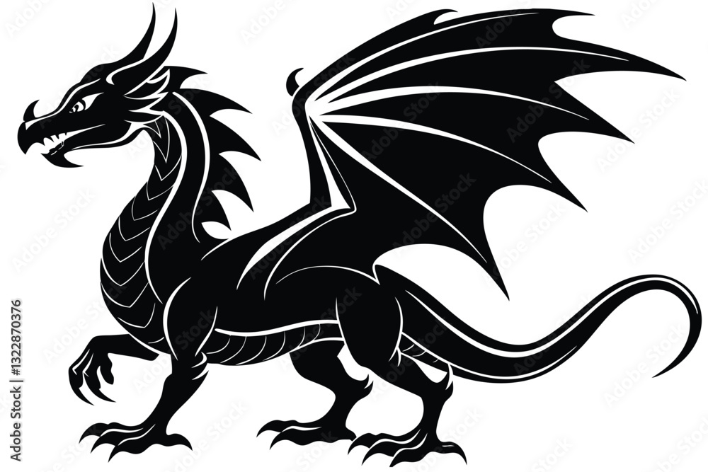 Naklejka premium dragon flying silhouette on white background, vector