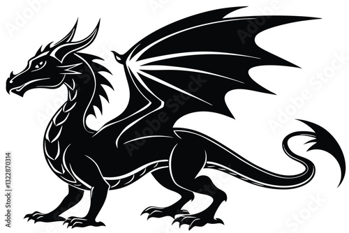 dragon flying silhouette on white background, vector