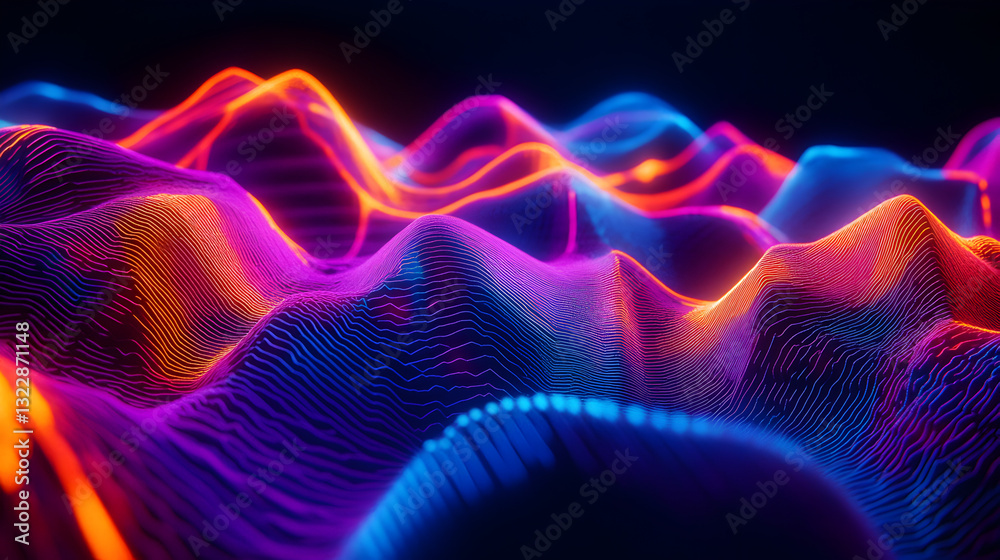 Fototapeta premium waveforms pulsating with energy against a deep black background 