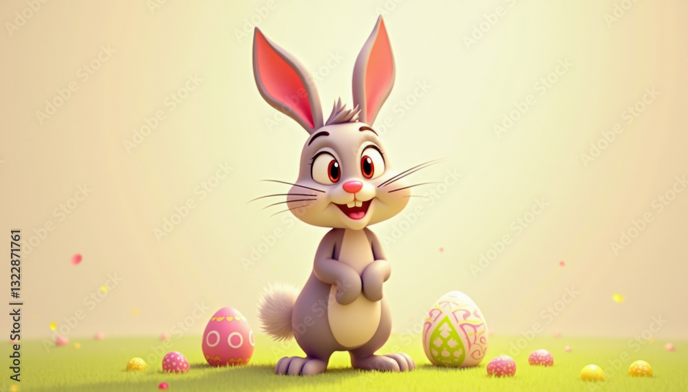 Obraz premium A cute easter bunny with eggs.