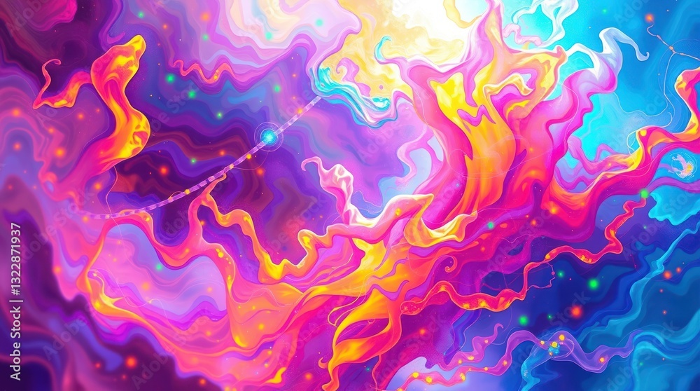 Fototapeta premium Abstract Colorful Nebula Painting with Swirling Clouds and Cosmic Sparkles