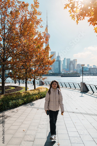 Photography woman traveler visiting in Shanghai, China