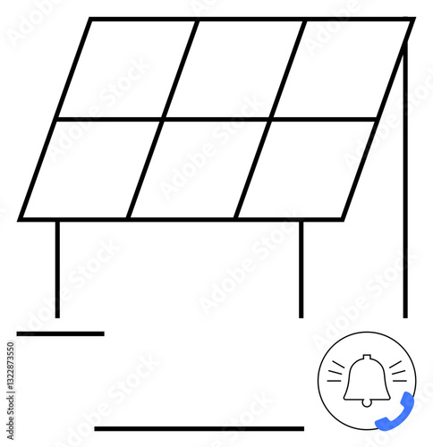 Solar panel on elevated frame with notification bell highlighting energy tracking. Ideal for renewable energy, eco-friendly concepts, green technology, sustainability, energy monitoring, smart