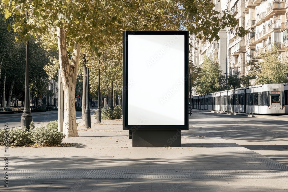 Blank Advertising Billboard on Empty Urban Street in Bright Daylight Blank Advertising Billboard on Empty Urban Street in Bright Daylight
