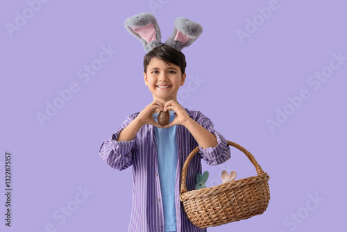 Cute boy in bunny ears show...