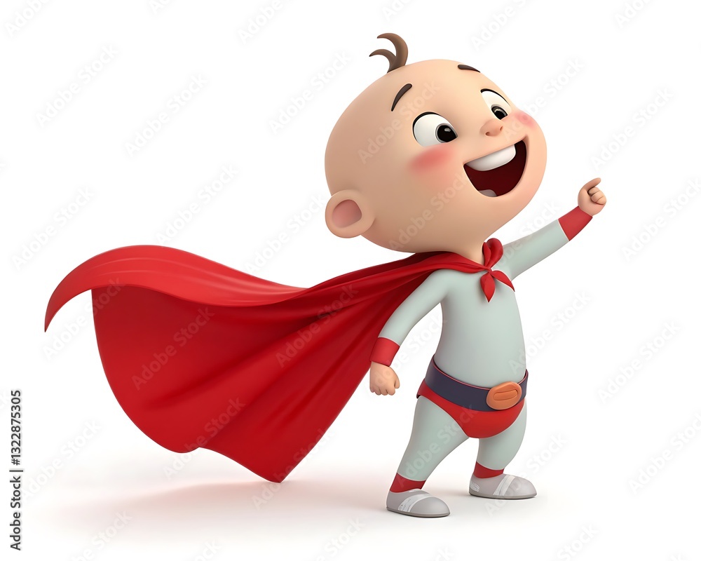 Joyful Cartoon Baby Pretending to Be a Superhero Joyful Cartoon Baby Pretending to Be a Superhero