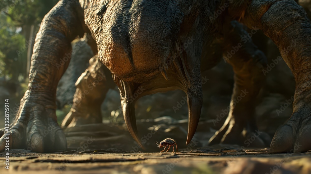 Fototapeta premium A massive beast stares down at a tiny insect on the ground