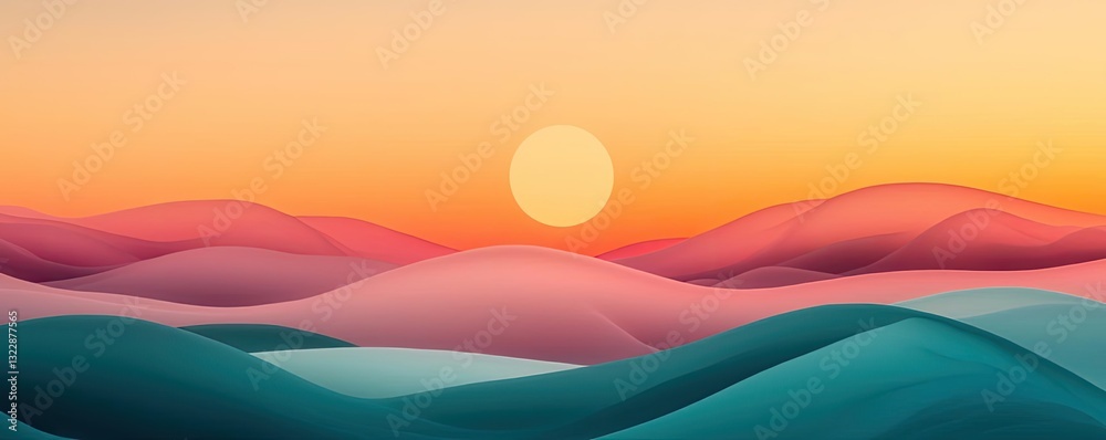 Obraz premium Dramatic nighttime abstract background concept. A vibrant sunset over rolling hills, showcasing beautiful colors in the sky.
