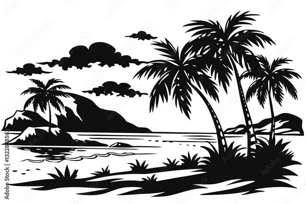 Fototapeta premium bech and palm tree silhouette