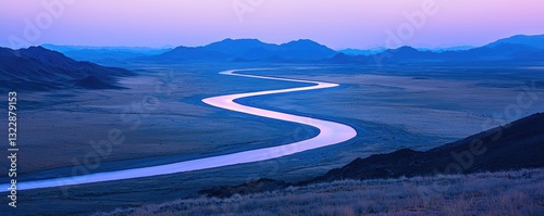 Wallpaper Mural Aerial landscape abstract background concept. A serene landscape featuring a winding river at twilight, surrounded by mountains. Torontodigital.ca
