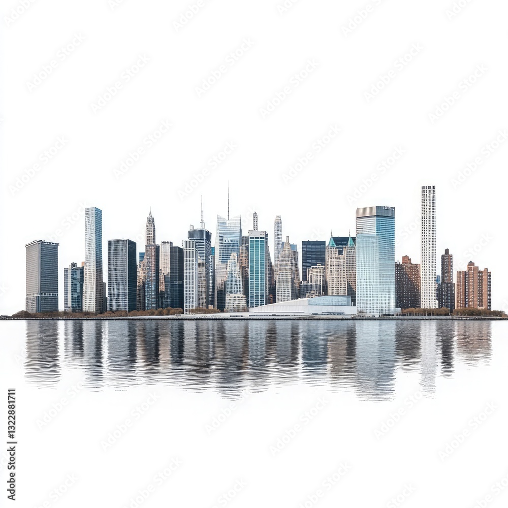 Fototapeta premium Stunning Panoramic View of the New York City Skyline Reflected in Calm Water
