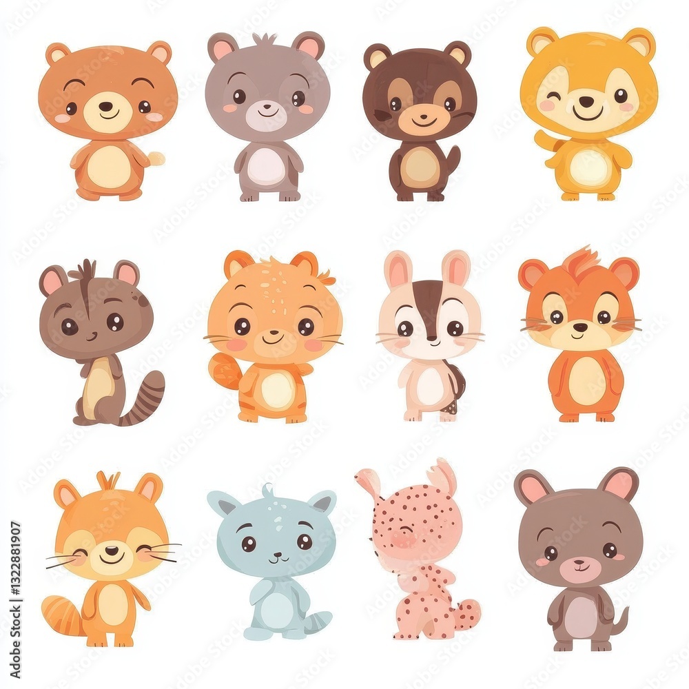 Obraz premium Cute Cartoon Wildlife: Adorable Animal Characters for Designs