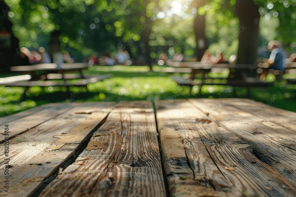 High Quality Picture of Empty Picnic Table in Park with People Nearby High Quality Picture of Empty Picnic Table in Park with People Nearby