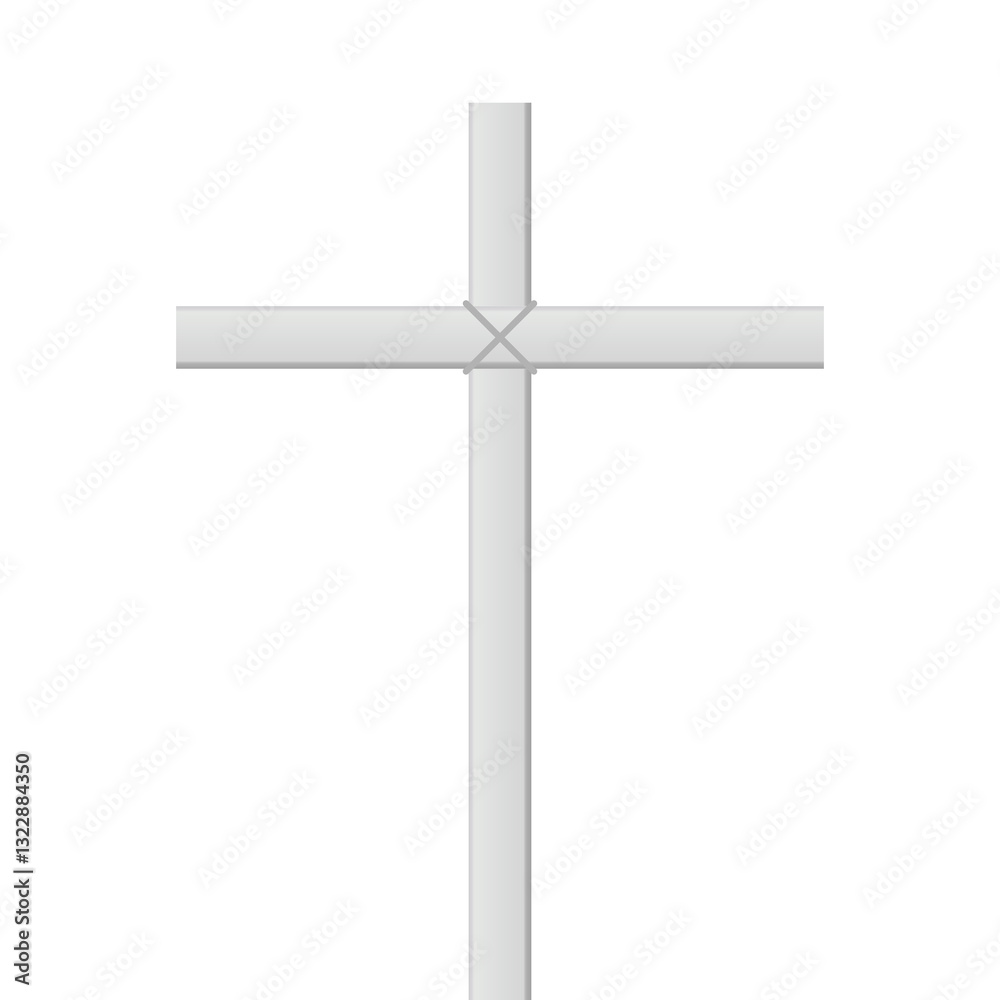 White Christian cross, beams tied with ropes. 3D vector illustration isolated on white. White Christian cross, beams tied with ropes. 3D vector illustration isolated on white.
