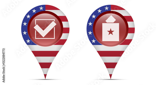 Teardrop map pin. Location of the polling station. 3D realistic vector illustration isolated on white.