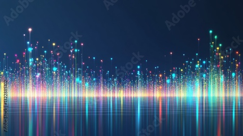 Abstract Cityscape at Night with Vibrant Colorful Lights and Reflections