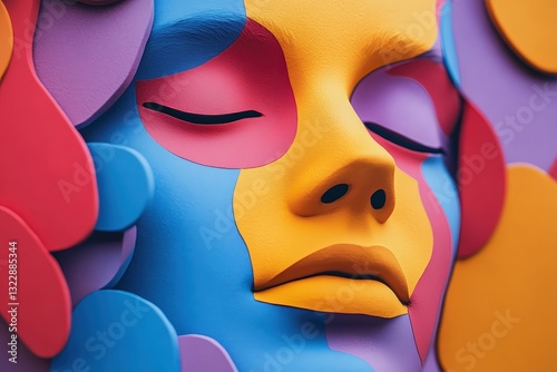 Abstract Representation of a Character's Emotional Journey Through Vibrant Shapes and Colors Reflecting Inner Feelings