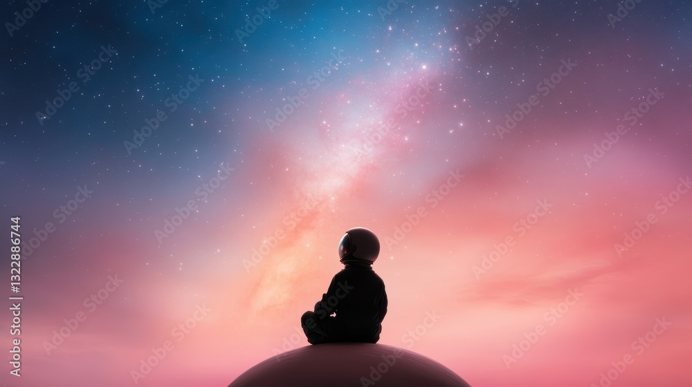 A silhouette of a child meditating under a starry sky, surrounded by vibrant colors, evoking a sense of wonder and tranquility. A silhouette of a child meditating under a starry sky, surrounded by vibrant colors, evoking a sense of wonder and tranquility.