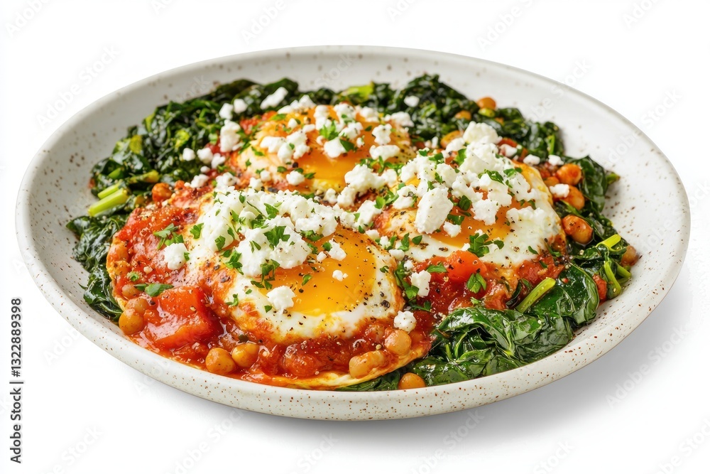 Elevated shakshuka close up enticing food photography showcasing chickpea rich tomato base bright yolk sunny side up eggs Elevated shakshuka close up enticing food photography showcasing chickpea rich tomato base bright yolk sunny side up eggs