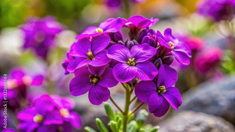 Obraz premium Close-up of a vibrant purple alpine wallflower in bloom, mountain flowers