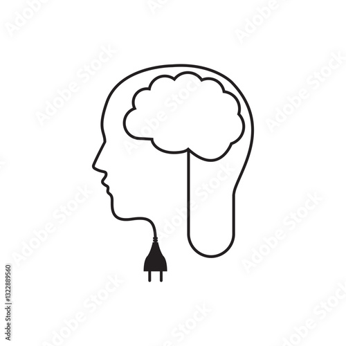 silhouette profile human head with plug connector and cloud vector illustration