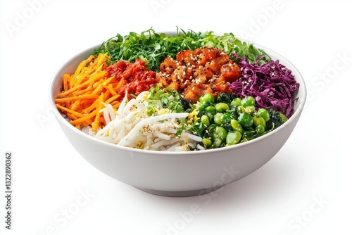 Vibrant and fresh bibimbap bowl showcasing colorful vegetables and delicious protein offering a balanced meal