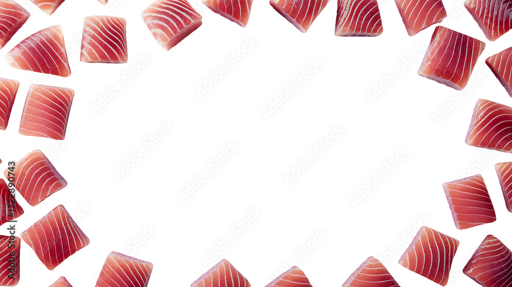 Fresh Raw Fish Arranged Elegantly on White Background Fresh Raw Fish Arranged Elegantly on White Background