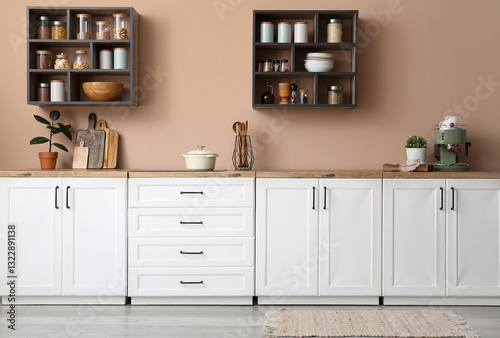 Interior of kitchen with wh...
