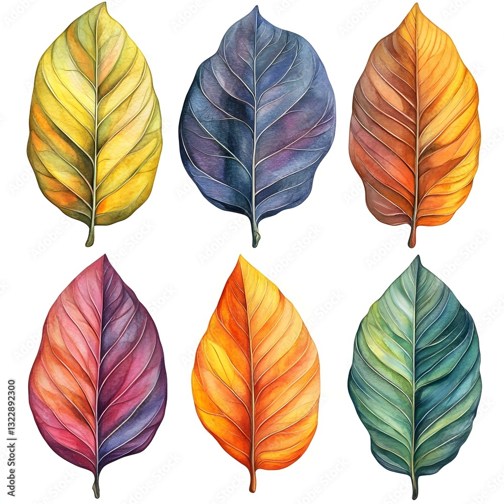 Obraz premium Watercolor Autumn Leaves Collection Vibrant Colors and Detailed Textures