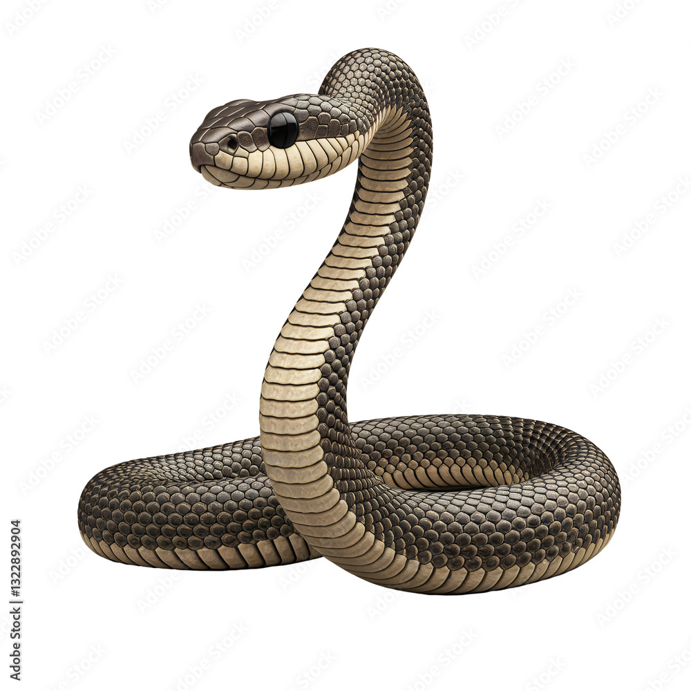 Realistic 3D-Rendered Snake Coiled on White Background Realistic 3D-Rendered Snake Coiled on White Background