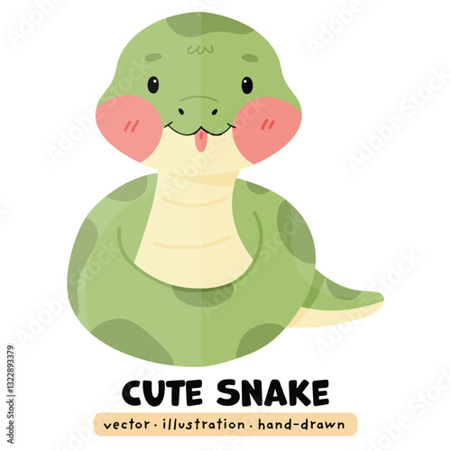 Cute Kawaii Snake, Hand drawn, Anaconda, Vector illustration