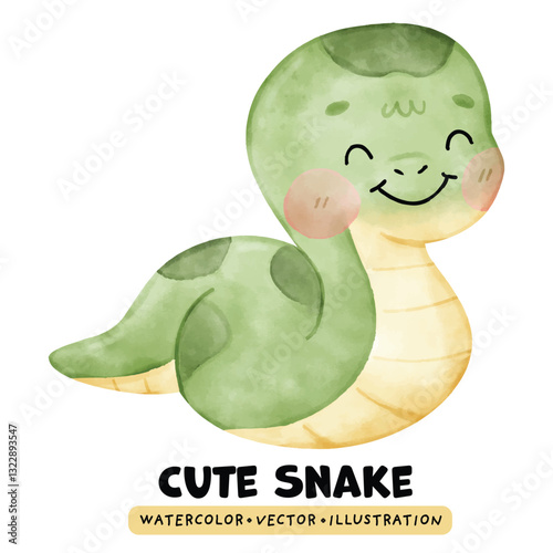 Kawaii Snake, Watercolor Snake, Hand drawn snake vector illustration