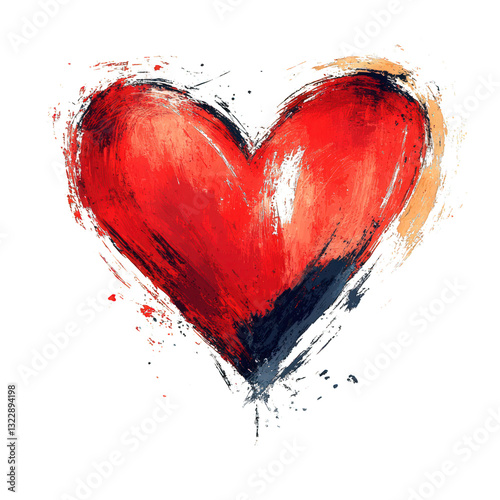 Red heart illustrations with brush stroke, cut out. Creative love concept for greeting cards, wedding design, and romantic projects