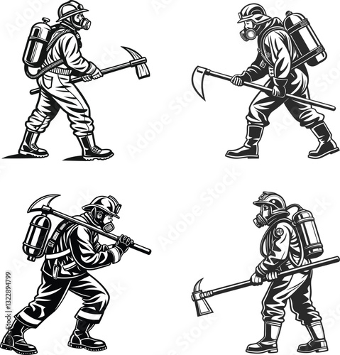 Heroic Firefighter Silhouettes Courage in Action.